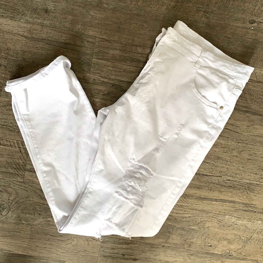 White Distressed Slim Fit Straight Leg Mens Jeans - Picture 1 of 2